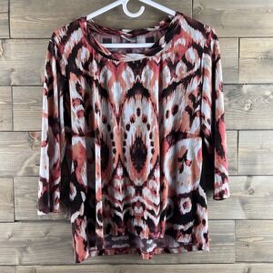 Chicos Womens Shirt 3/4 Sleeve Blouse Twisted Neckline Size 2 Large